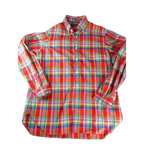 Ralph Lauren Polo Men's Button-Down Collared shirt  Large Red Checked EUC - Picture 2 of 7